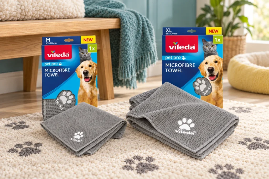 Prosoape gri din microfibre Vileda Pet Pro pentru animale, mărimile M și XL